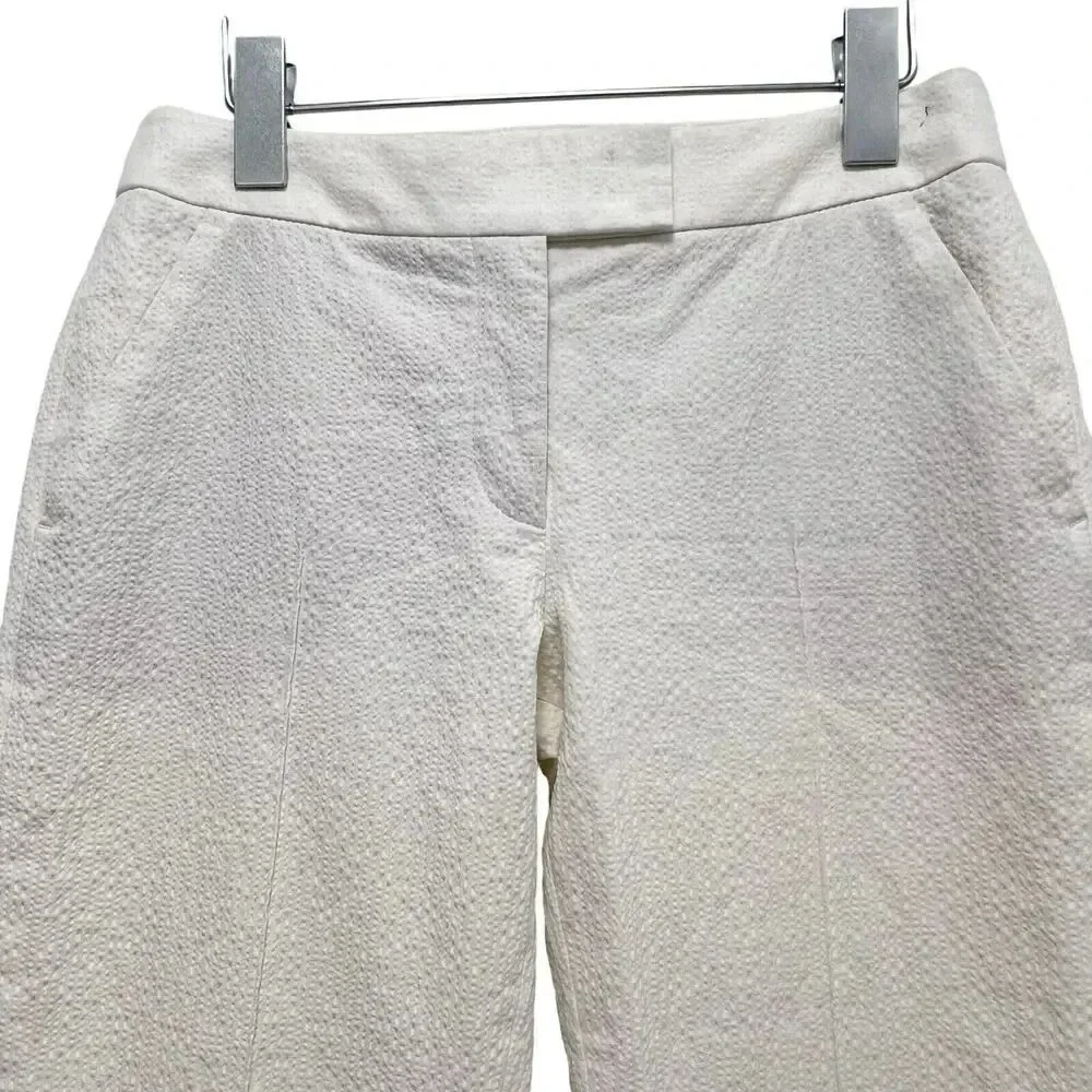 Akris Punto Textured Crop Pants Cotton Ivory Dressy Preppy Trousers Size 2